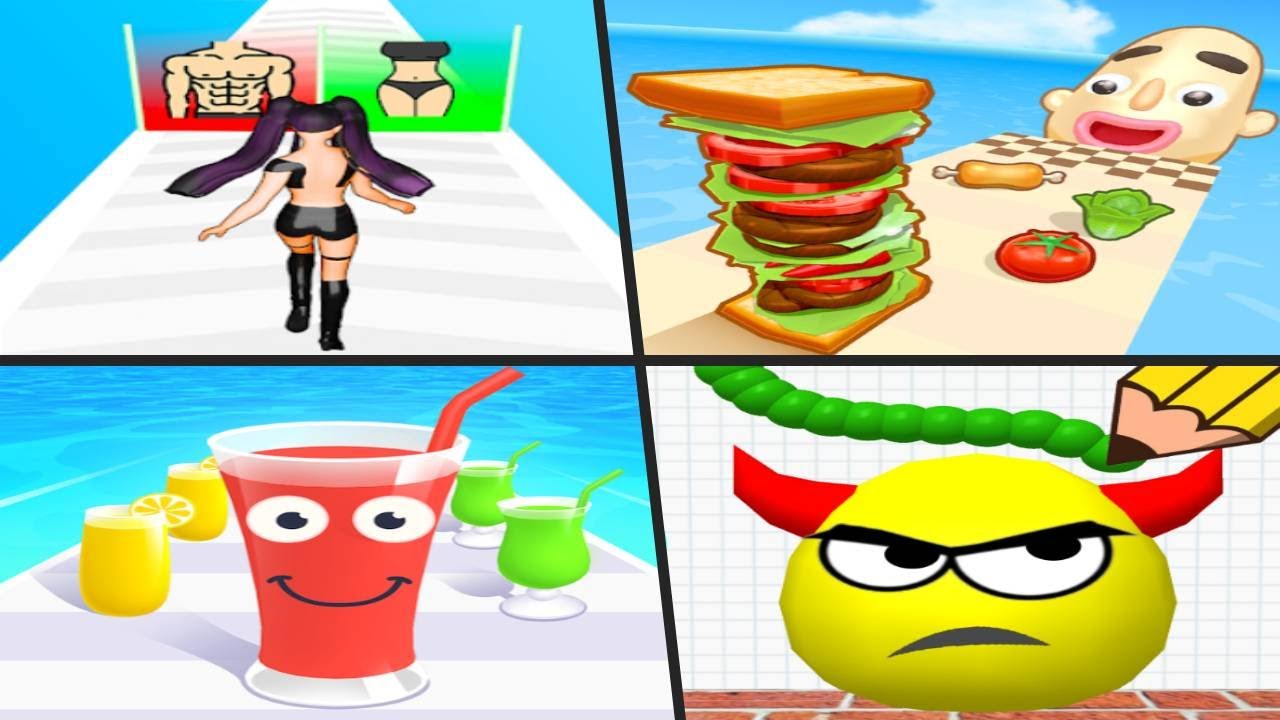 BUILD A QUEEN vs SANDWICH RUNNER vs DRAW TO SMAH vs JUICE RUN - Quadruple Gameplay Android APK