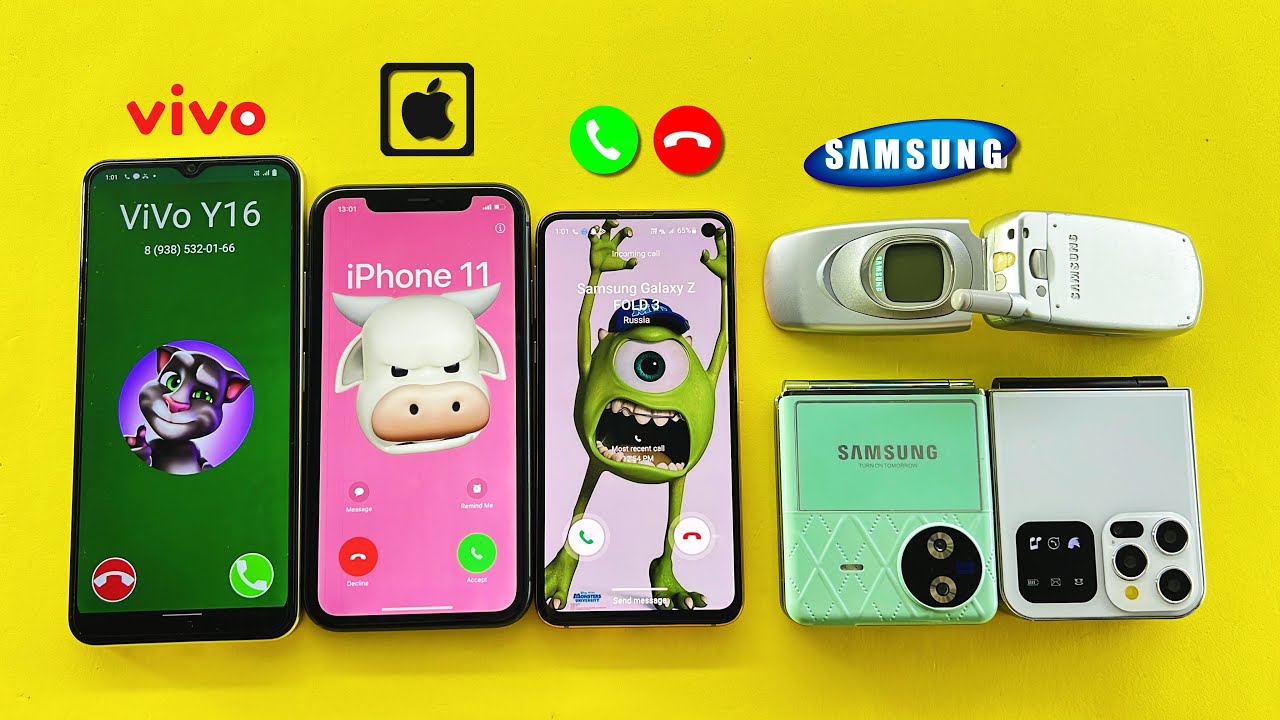 Samsung A800 + Galaxy S10e + Flip 7 + iPhone 11 + i15 Pro + Vivo Y16 Incoming call