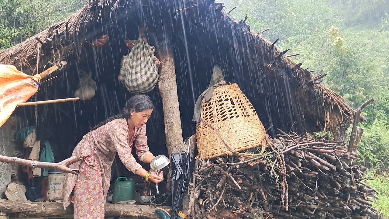 Mountain village life during the rainy day | Very dangerous rain fall day in shepherds village |