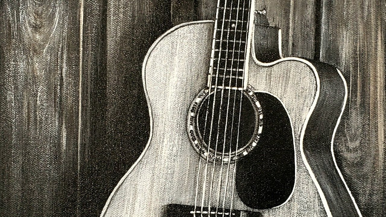 Black & White Guitar Acrylic Painting LIVE Tutorial
