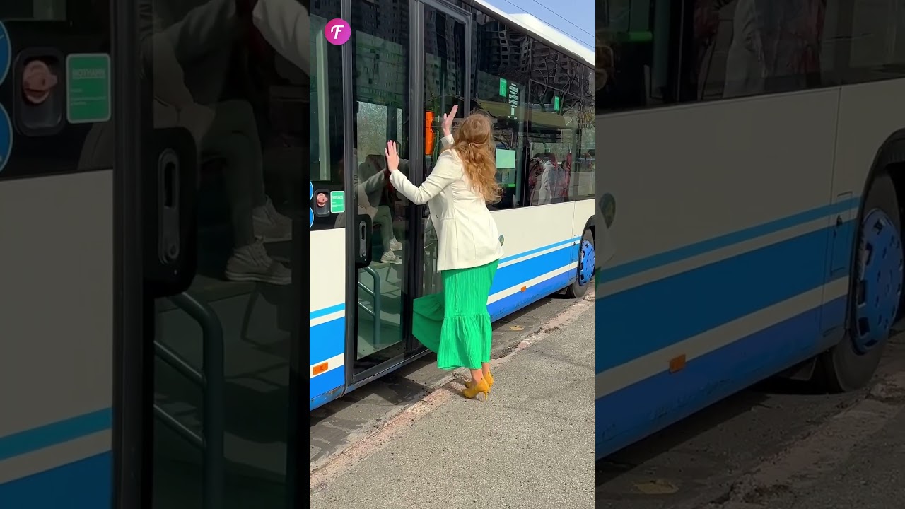 Shocking Moment 😱 Her Skirt Got Stuck in the Bus Doors! #kindness #shorts