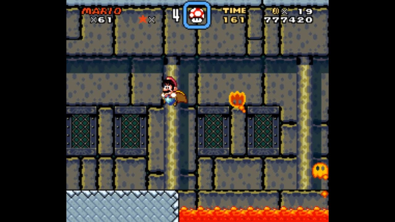 Super Mario World SNES Forest Fortress Secret Exit Cape Method and Spin Jump Method