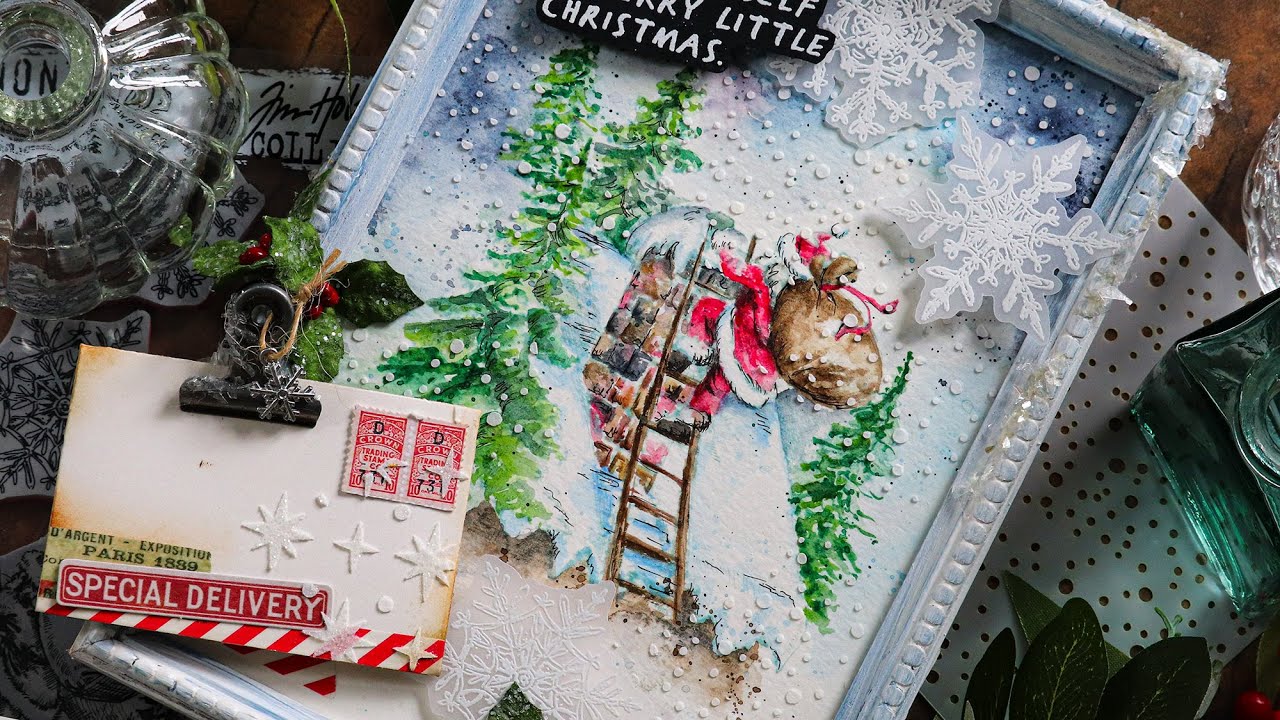 No Line Watercolor Scene with Mixed Media + Tim Holtz's STAMPtember Reveal!