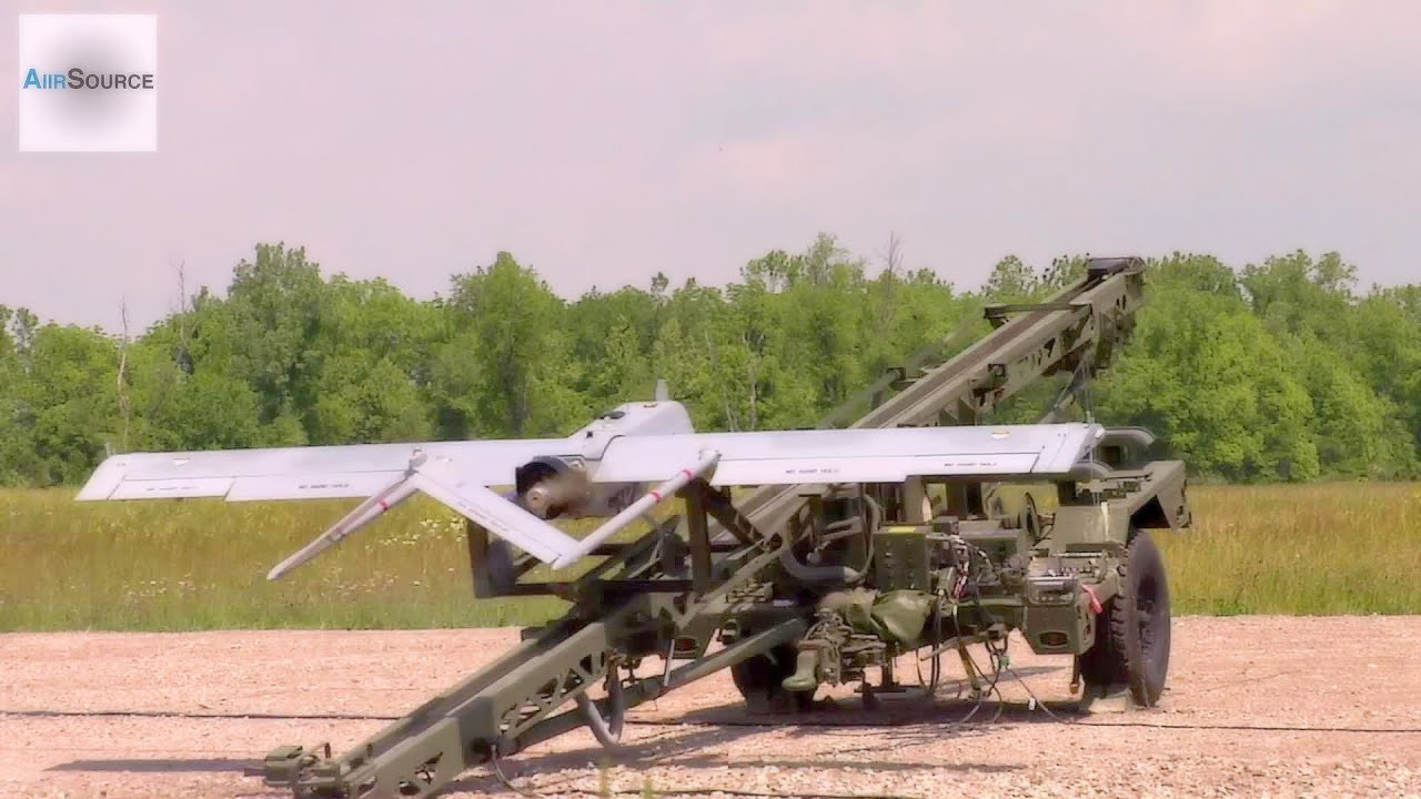 RQ-7 Shadow Reconnaissance Drone. Catapult Launch.
