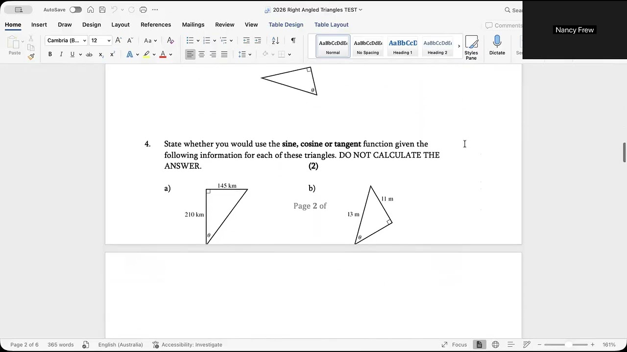 YEAR 9 STANDARD Right Angled Triangles