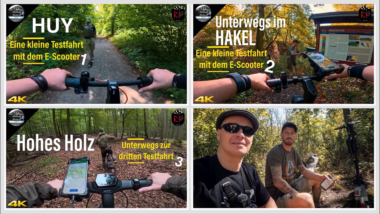 ↟ ↟ 3 Testfahrten mit dem E-SCOOTER | Hohe Holz - Hakel - Huy | u.a. Segway ZT3 Pro D | 4K HDR