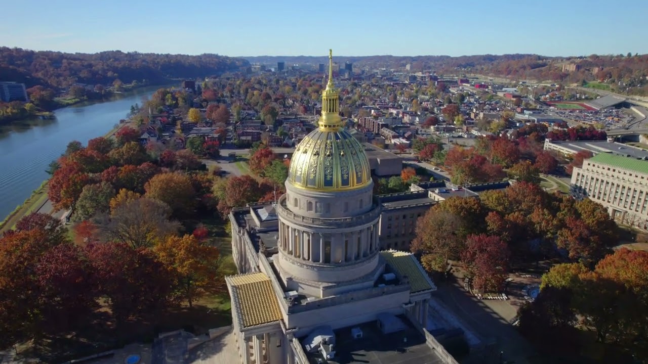West Virginia State Capitol Building and Downtown Charleston Drone Flyover in 4K