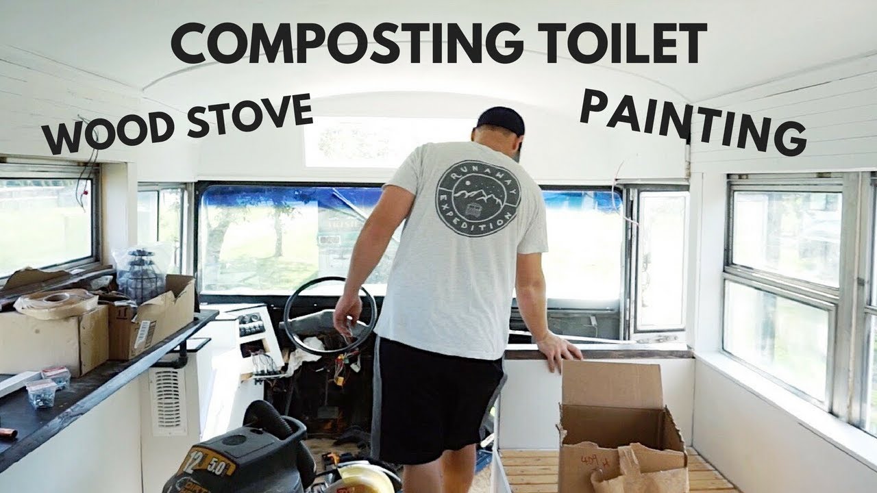 Nature's Head Composting Toilet | Cubic Mini Wood Stove | Tiny House Skoolie Conversion