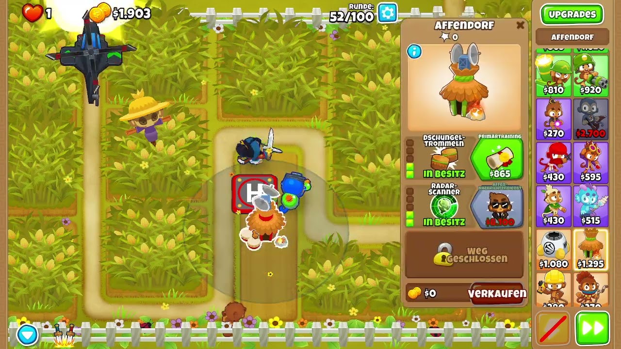 BTD6 Kornfeld Auf Schimpansen Ohne Affen Wissen