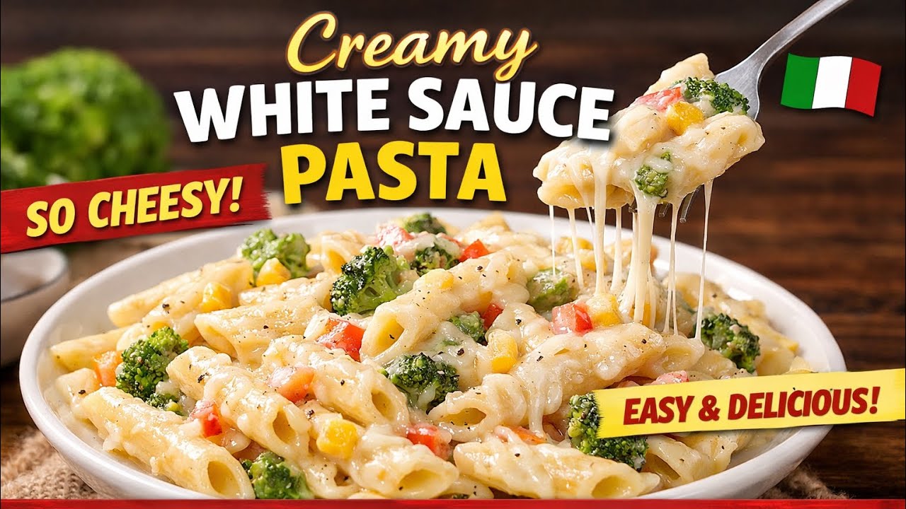 Creamy White Sauce Pasta at Home 🍝Restaurant-style pasta with simple ingredients Rich, creamy cheesy