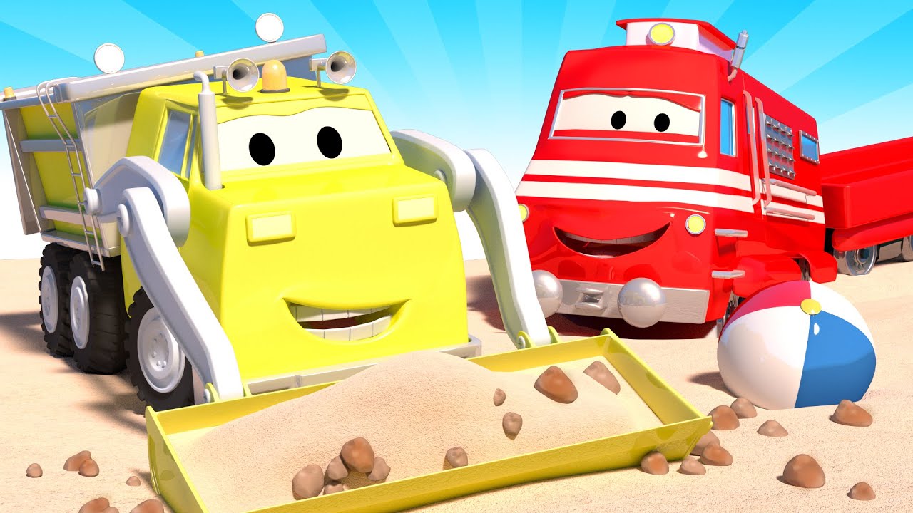 Troy The Train -  Troy the Train Saves the Beach Helping by Ethan the Dump Truck  - Train cartoons