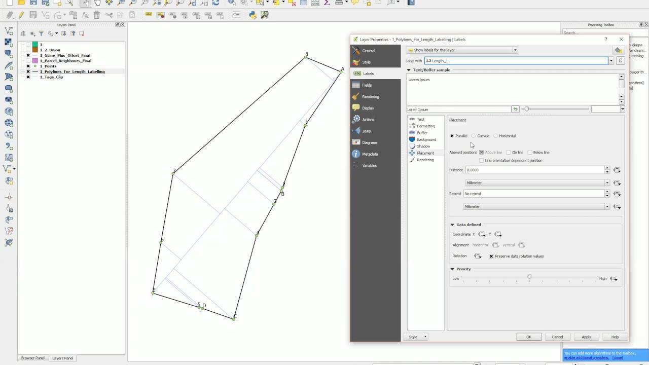 QGIS - Label to the left or right side of line feature