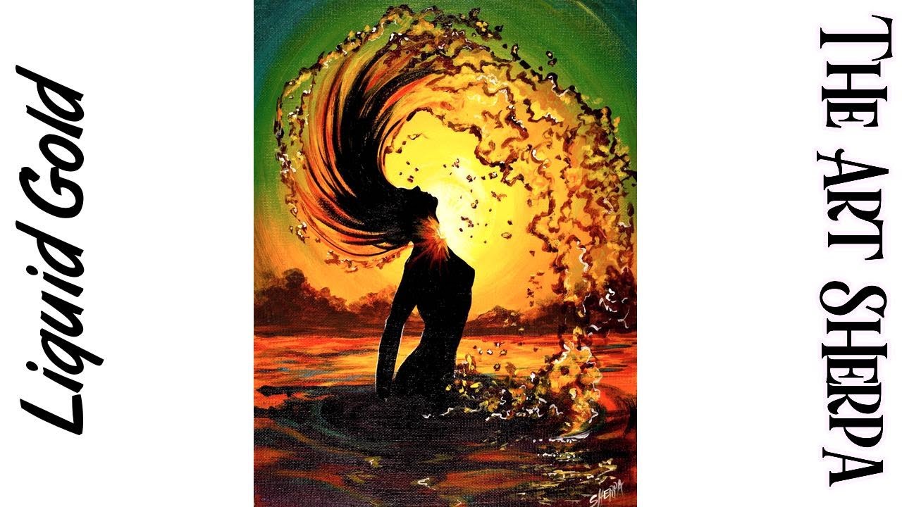 How to paint with Acrylic on Canvas Beach Girl flipping hair with Water drops | TheArtSherpa