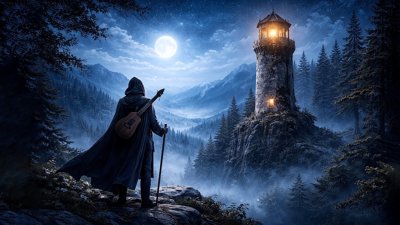 Night Watchtower Ambience | Reading and working background Medieval  music 2 hour