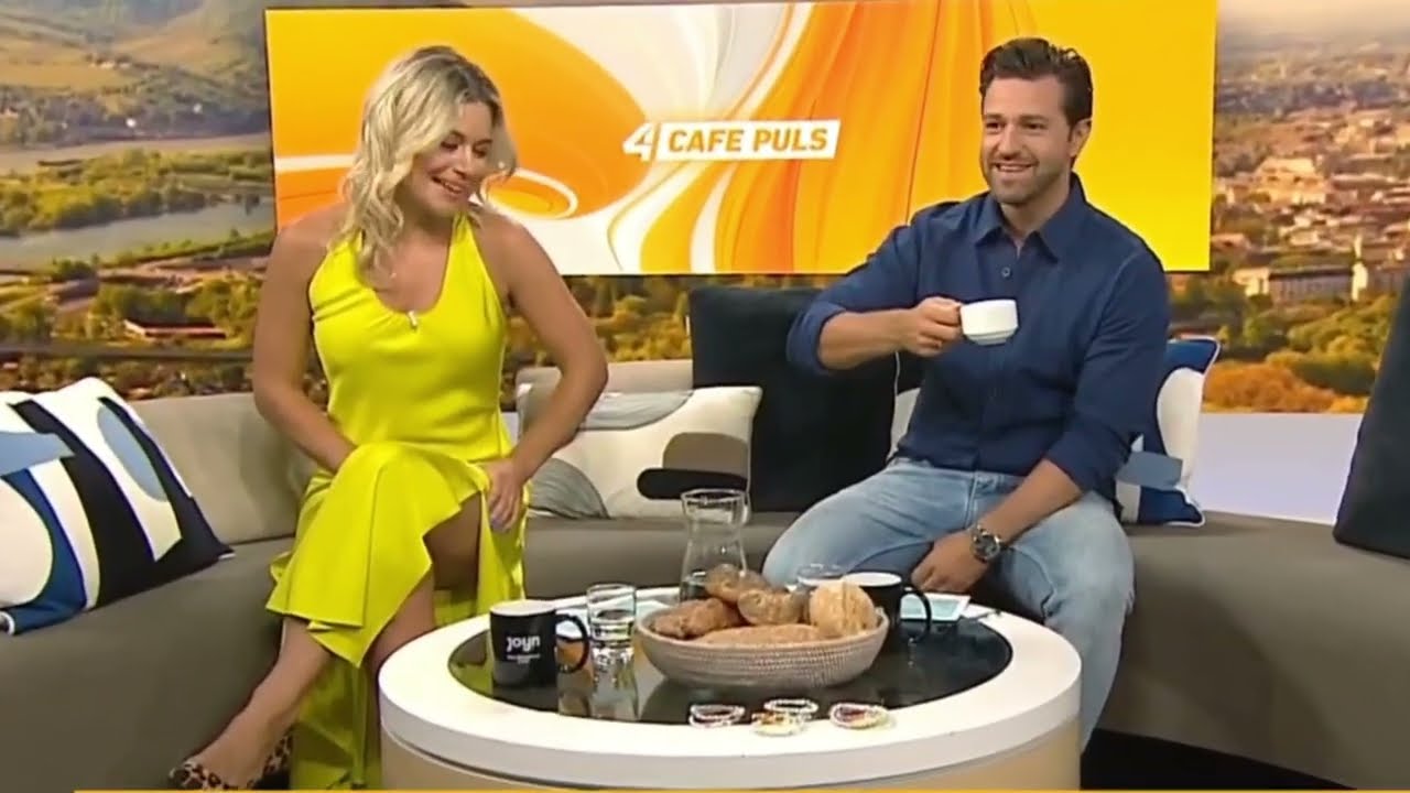 Dori Bauer on Café Puls Morgen | Satin Dress with Side Slit & Stunning Legs