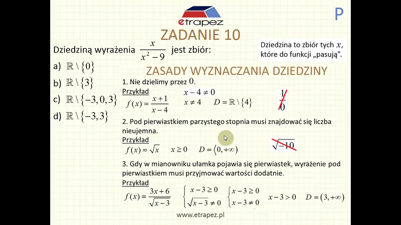 Dziedzina ułamka (fragment Kursu Matura Podstawowa eTrapez)