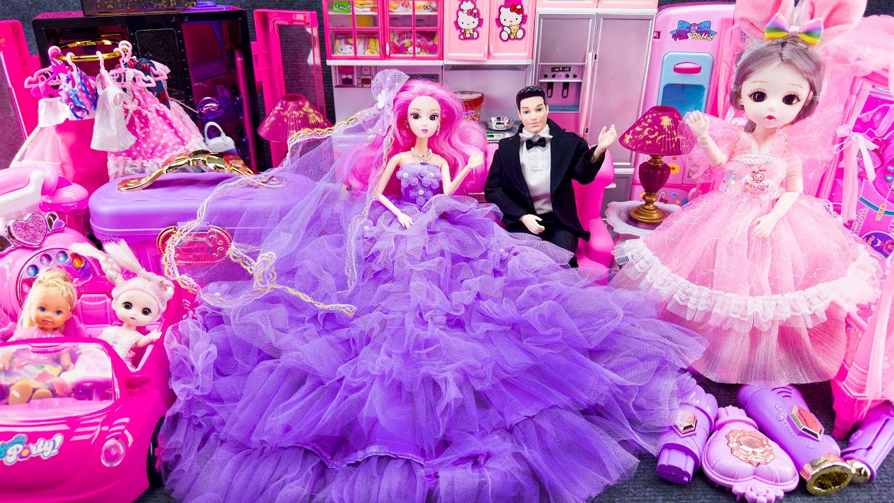 15 Minutes Satisfying Unboxing Barbie Princess Wedding Wardrobe Playset, Pink Kitchen Toys Review