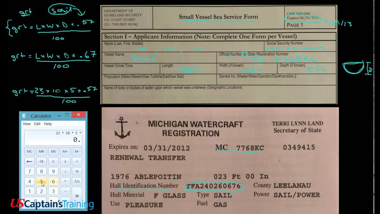Captain License Small Vessel Sea Service Form Section 1