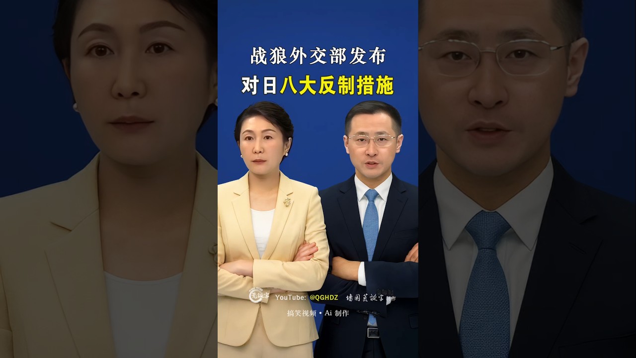 战狼外交部发布: 对日八大反制措施！▏Ai 搞笑视频 ▏ Wolf-Warrior FM Briefing: Eight Countermeasures Against Japan!