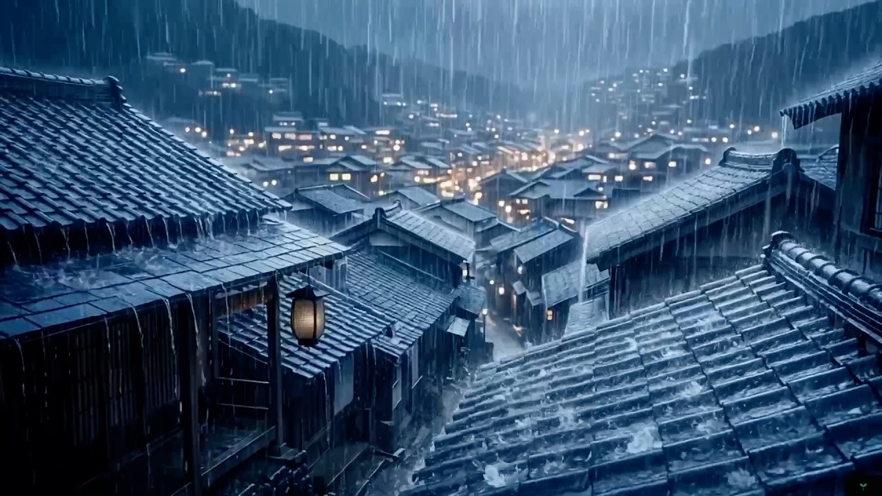 2 Hours Thunderstorm & Heavy Rain | Rain on Japanese Village Roofs No Music ASMR ⚡