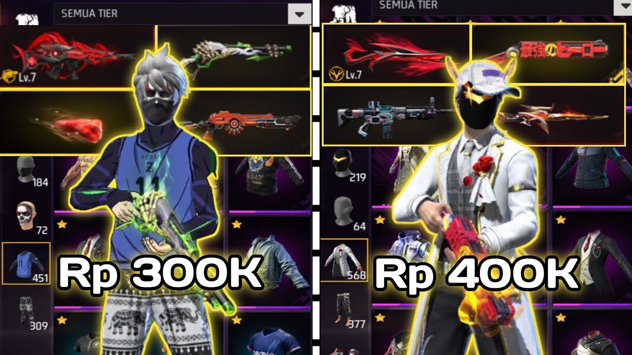 REVIEW AKUN FF HARGA Rp 300K Vs Rp 400K BANYAK SKIN LANGKA‼️