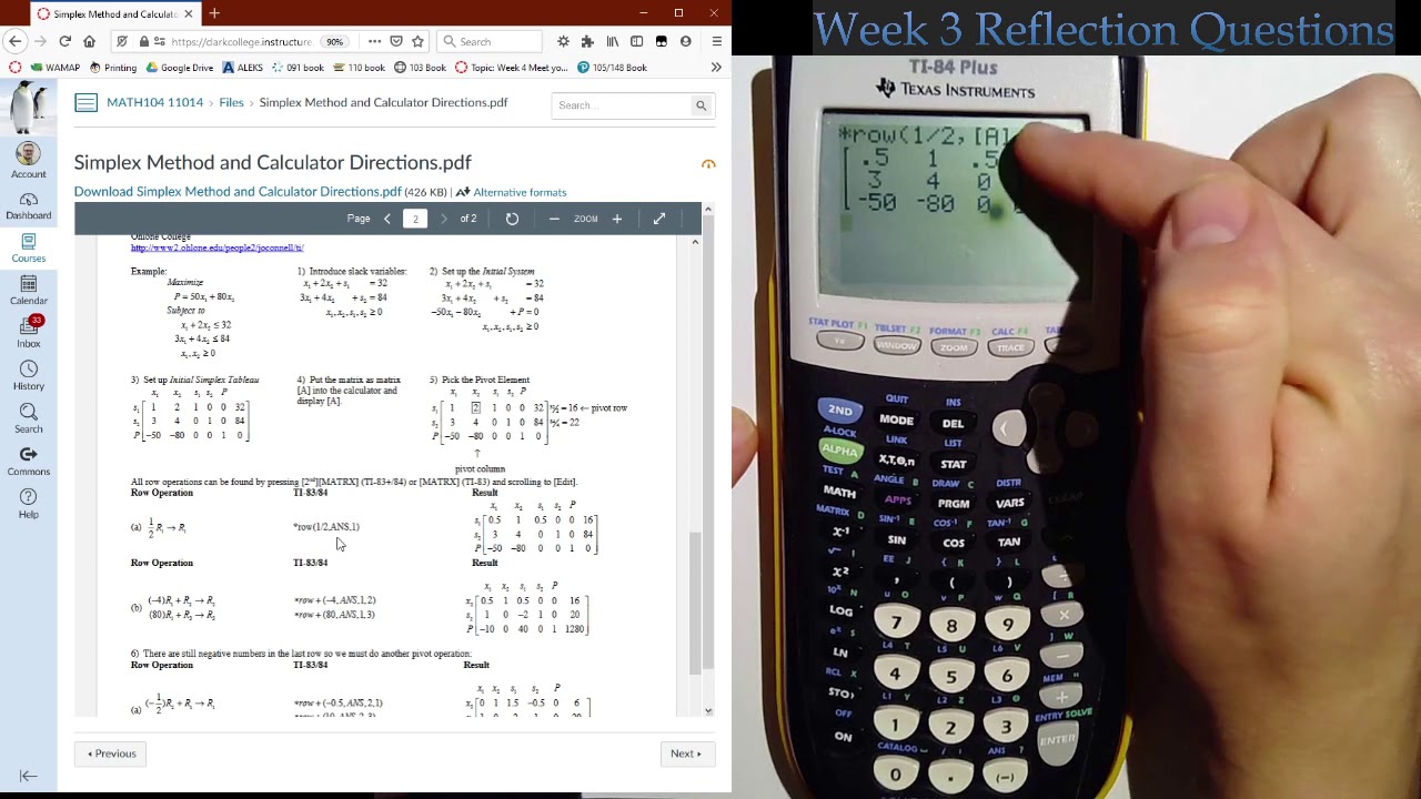 MATH 104 Using your calculator with the Simplex Method