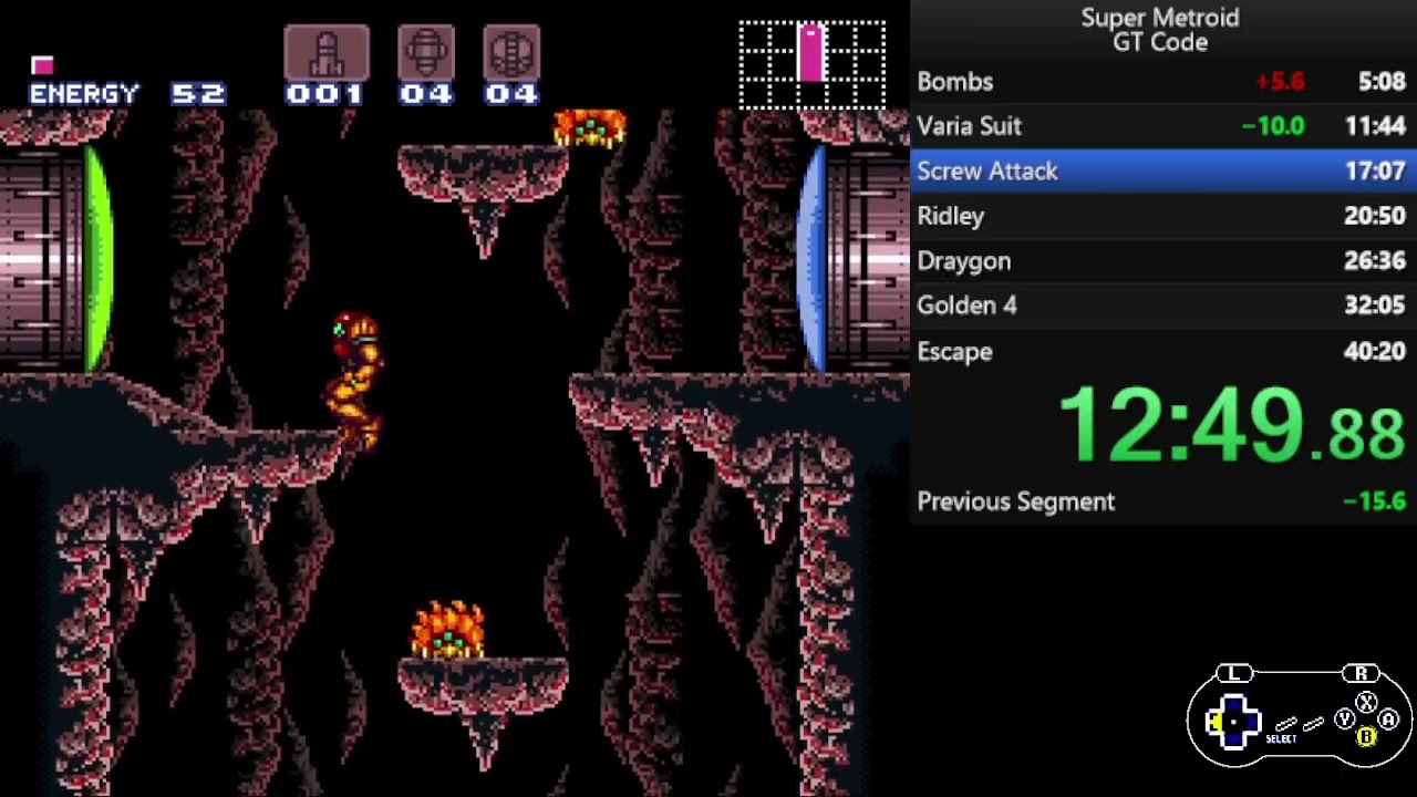 Super Metroid. GT Code Classic. 39:42 RTA (00:28 IGT)