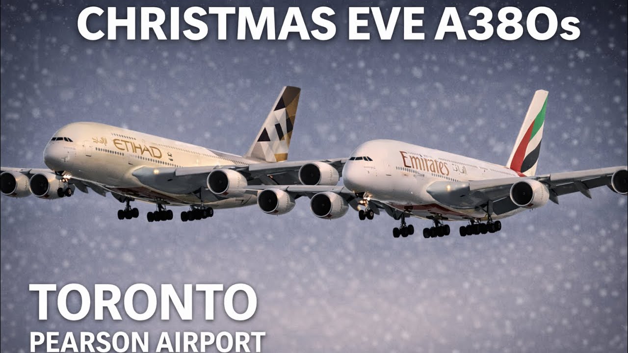 Двойной прилет самолетов A380 в канун Рождества в аэропорт YYZ 🎄 Суперлайнеры Etihad и Emirates