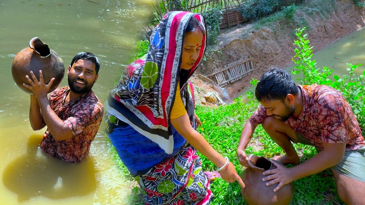 পুকুর থেকে হাড়ি তুলে কি মাছ উঠলো দেখুন সঙ্গে নদীর খয়রা মাছ দিয়ে টাটকা লাউ রান্না | villfood recipes