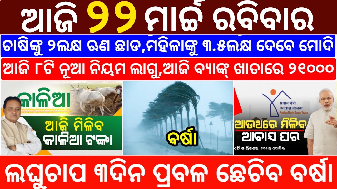 Today's Odia News/22 March 2026/Odisha News Today/PM Kisan Yojana/Subhadra Yojana/odisha news