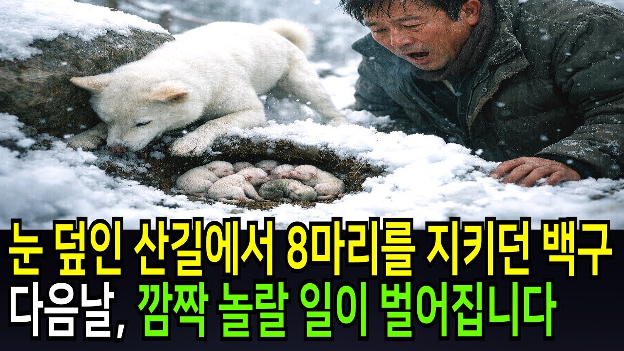 눈 덮인 산길에서 8마리를 지키던 백구... 다음날 깜짝 놀랄 일이 벌어집니다