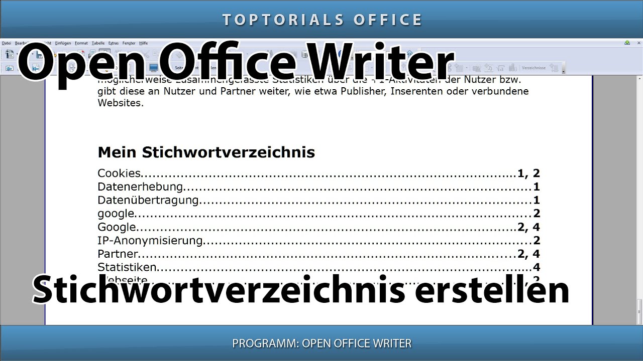 Stichwortverzeichnis / Index erstellen (Open Office Writer)