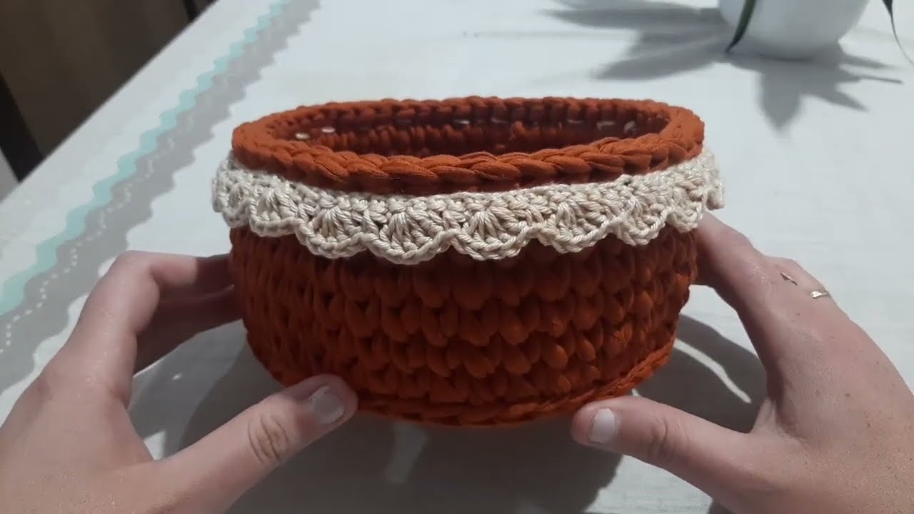 um LUXO de CESTO  em FIO de MALHA #crochetando #gastandopouco #fiodemalha #cachepô