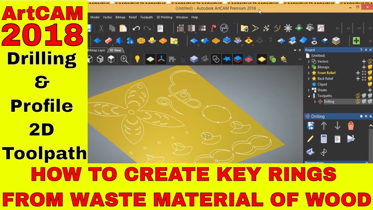 Artcam tutorials for beginners | Artcam 2d Tool path | Artcam drill tool path | Artcam