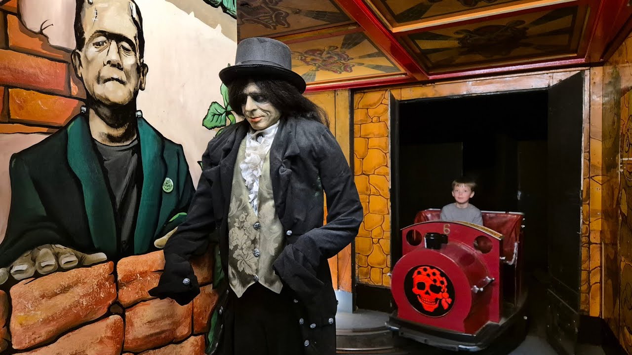 Halloween ghost train, witches dragons and monsters at Folly Farm Wales, scary ghost train ride