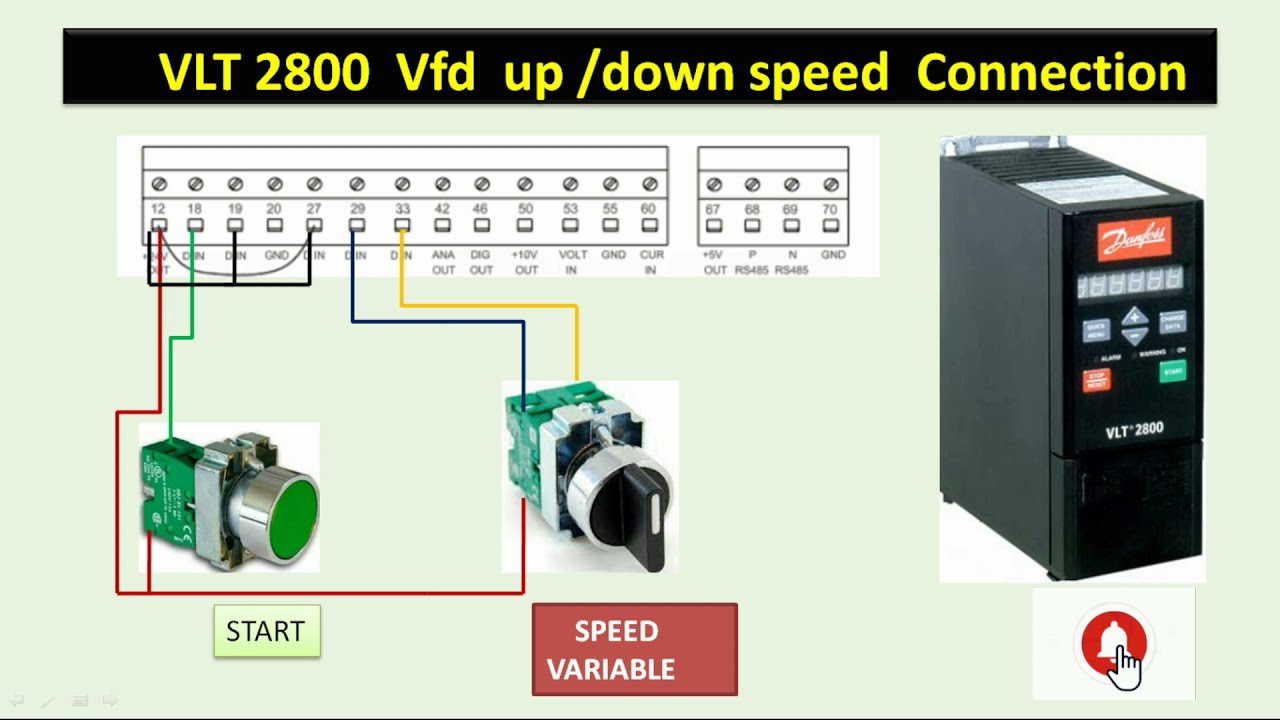 VLT 2800  speed variation through selector switch push button. #vlt2800 #danfossvfd