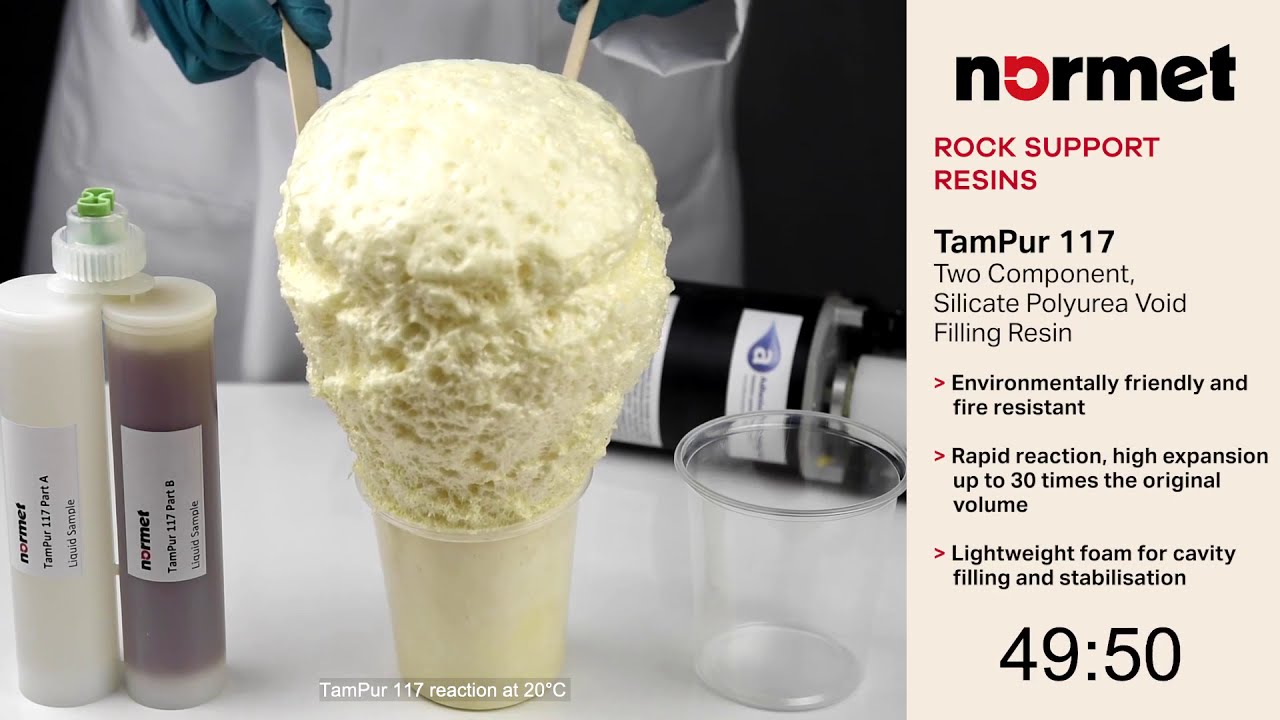 Normet TamPur 117 - Silicate Polyurethane Foam for Filling Cavities Reaction Video