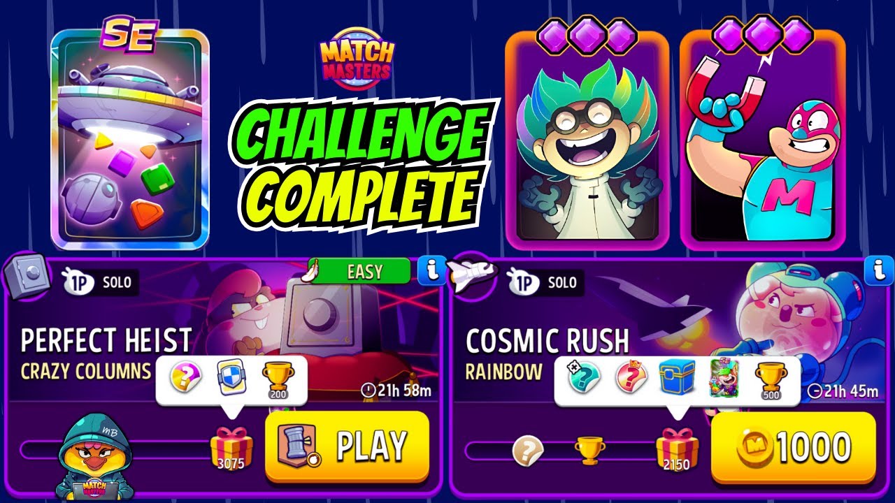 x2 Solo Challenge/ Crazy Columns + Bombs Away Perfect Heist 3075/ Rainbow + Blow'Em Cosmic Rush 2150