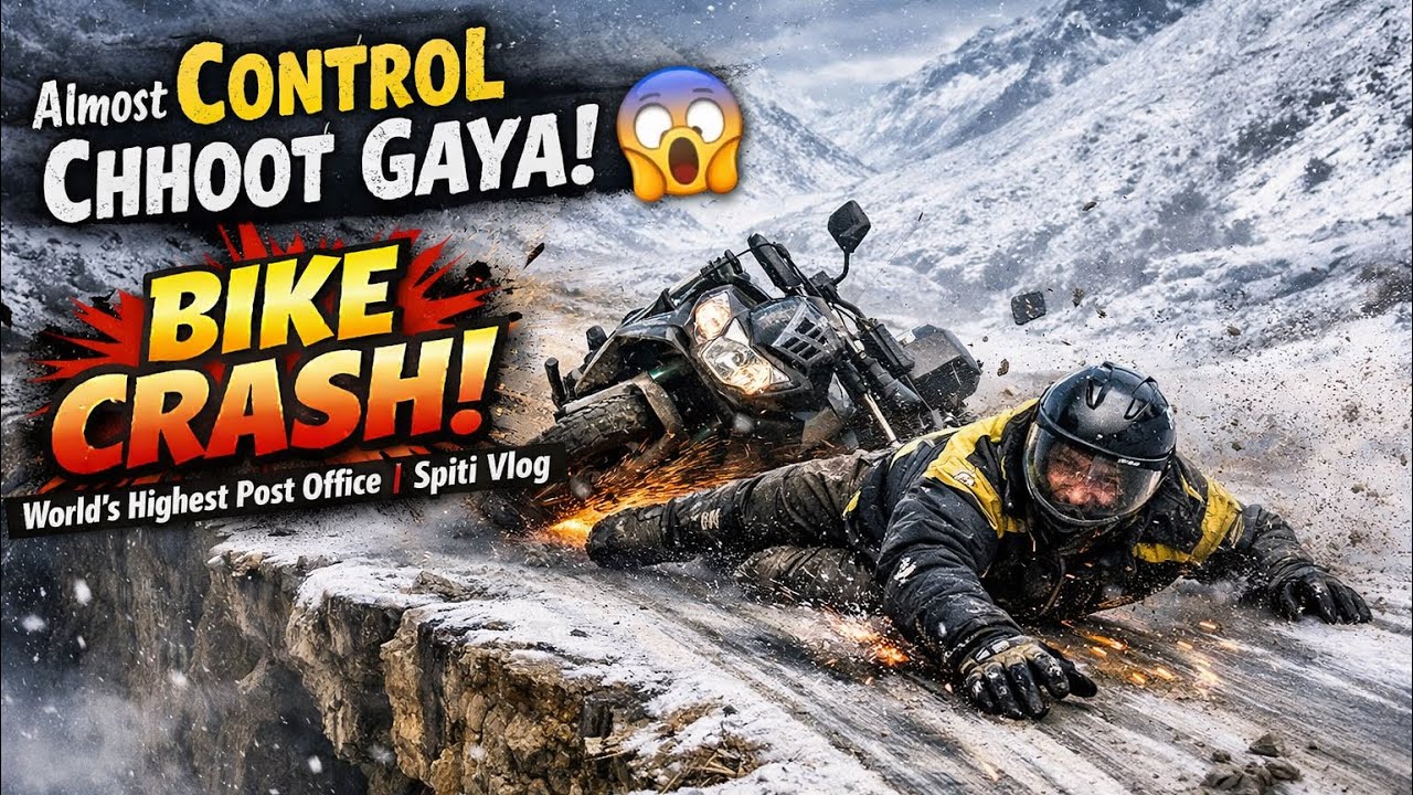 Almost Control Chhoot Gaya! 😱 Bike Crash at World’s Highest Post Office |winter Spiti@Riderlovejaat 