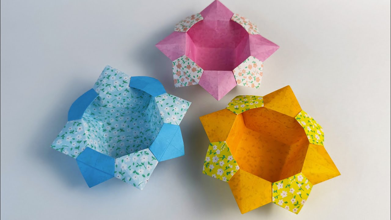【折り紙１枚】実は簡単なフラワーボックス✨How to make flower box#ボックス#箱#物入れ#box#盒子#折り方#おりがみ#easy#origami#摺紙#종이#折纸#折紙#diy
