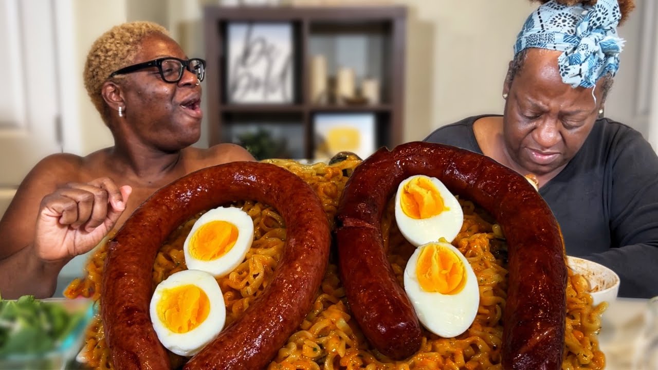 Spicy Noodle & Sausage Mukbang with My Unfiltered Mom! 😅🍜🔥