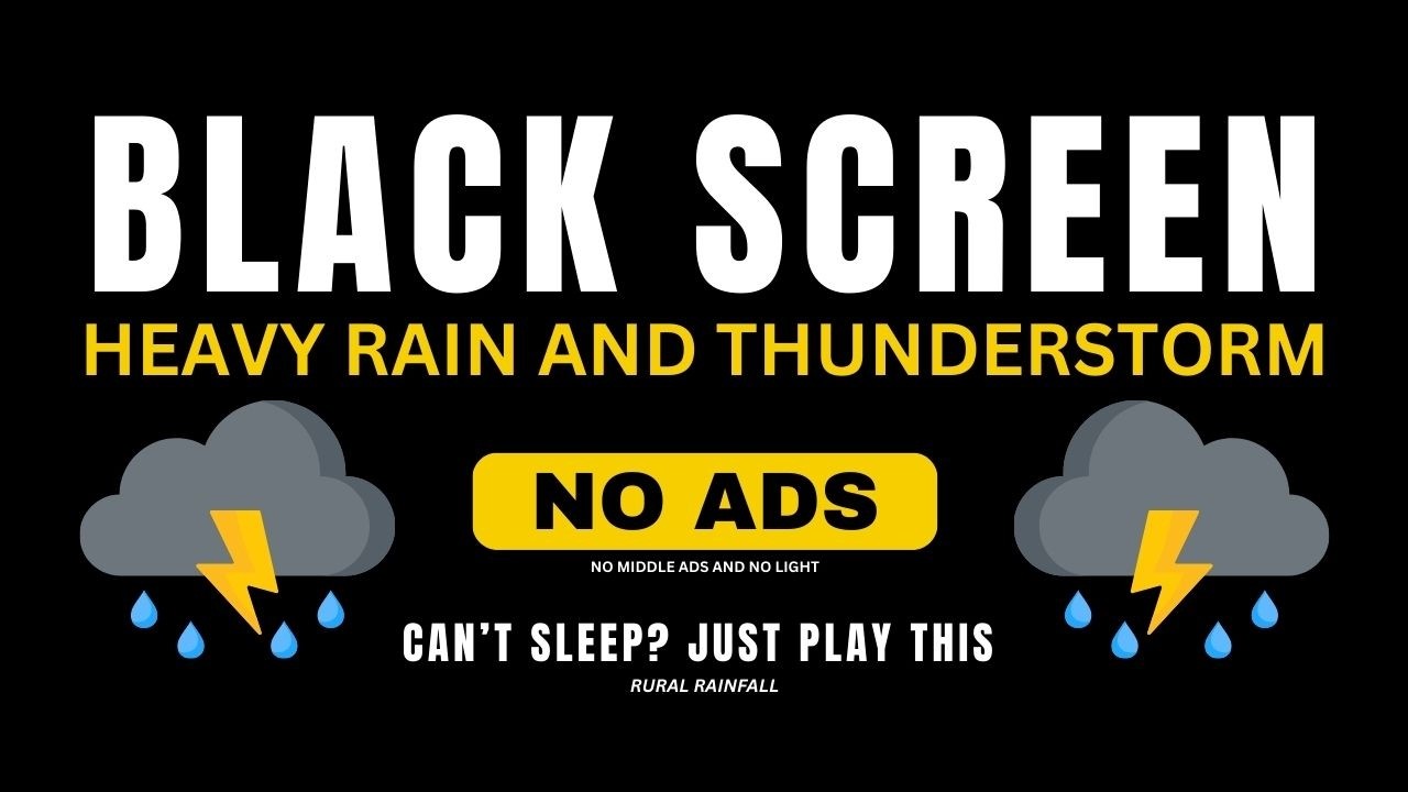 Heavy Rain and Thunder Sounds for Sleeping — NO ADS Rain for Restful Sleep | Black Screen