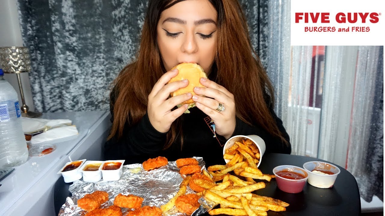 FIVE GUYS MUKBANG AND MCDONALDS SPICY NUGGETS