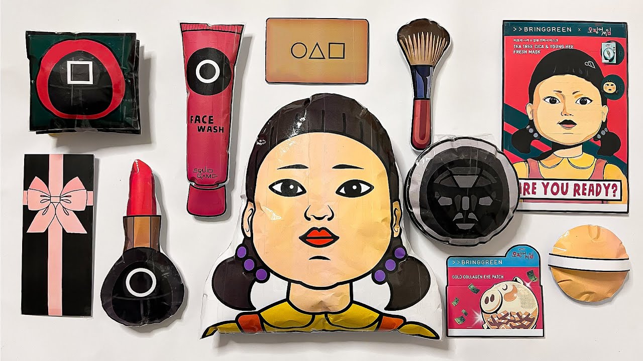 Squid Game Doll (Young-hee) Skin care and Makeup 💅🏻 ASMR 💖Blind Bag Paper