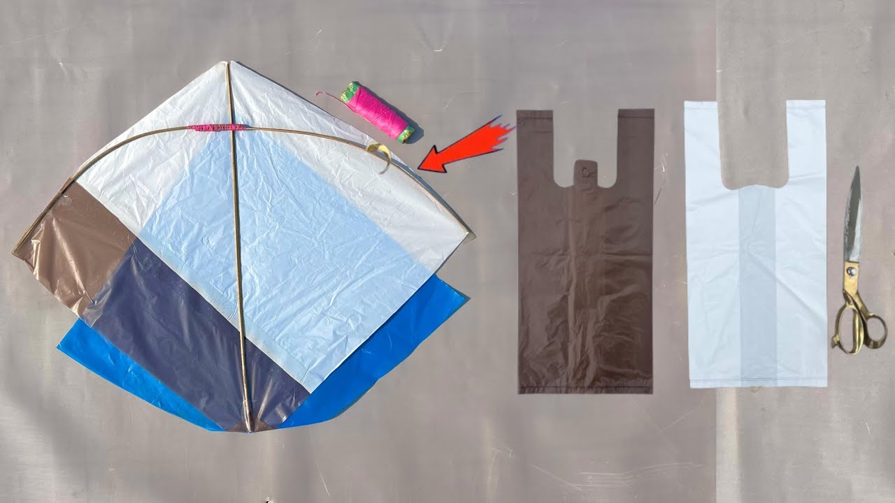 How To Make A Kite With Plastic Bag || Patang Banane Ka Tarika & Kite Flying With Thread 