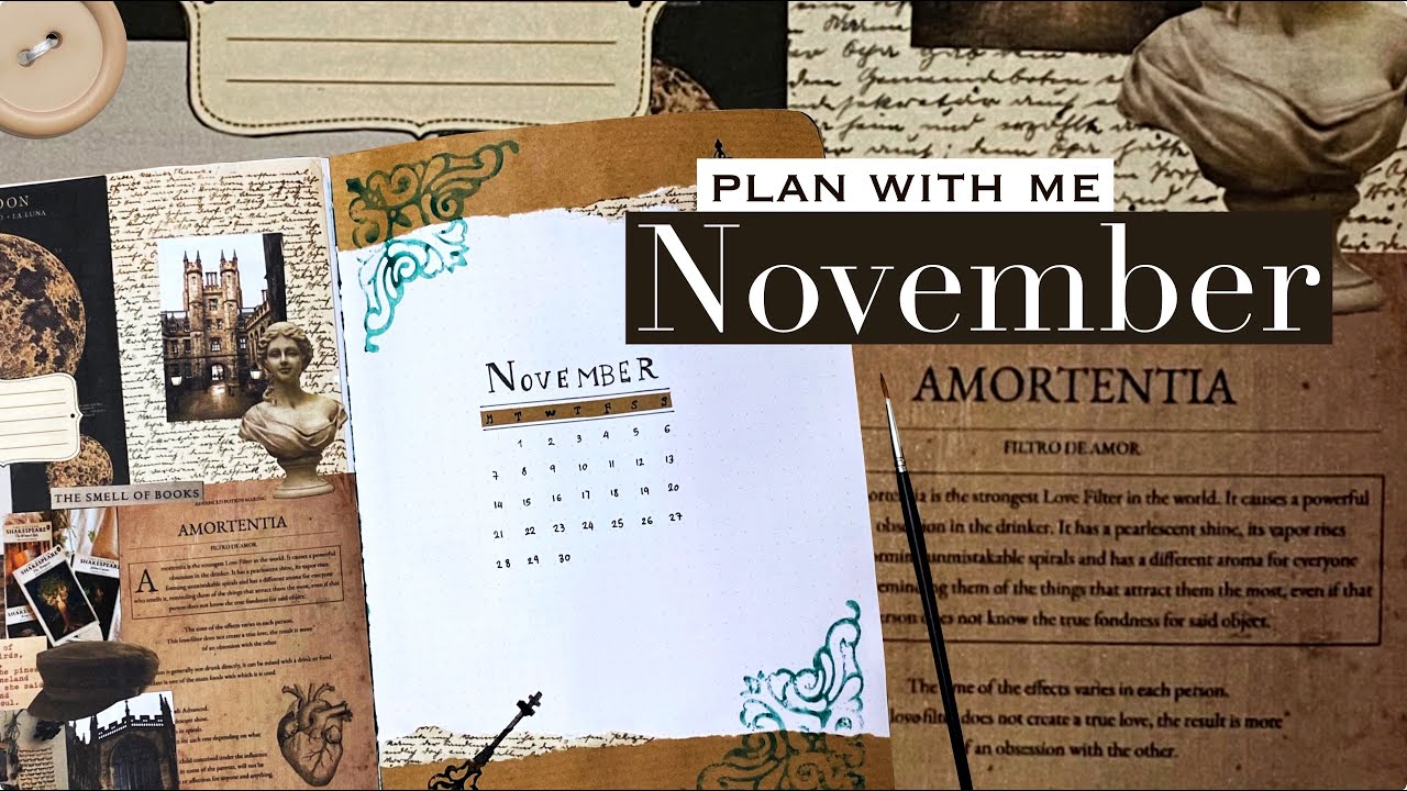 🦉 Plan with me | November 2022 Bullet Journal setup | Dark Academia | Collage | Gouache SpeedPaint 🎨