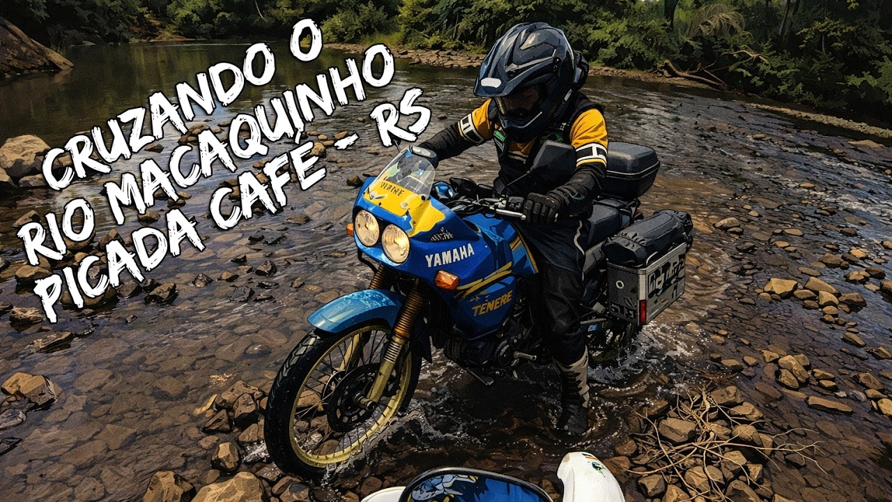 Tenere 600 e Lander 250 enfrentando as pedras do Rio Macaquinho em Picada Café - RS