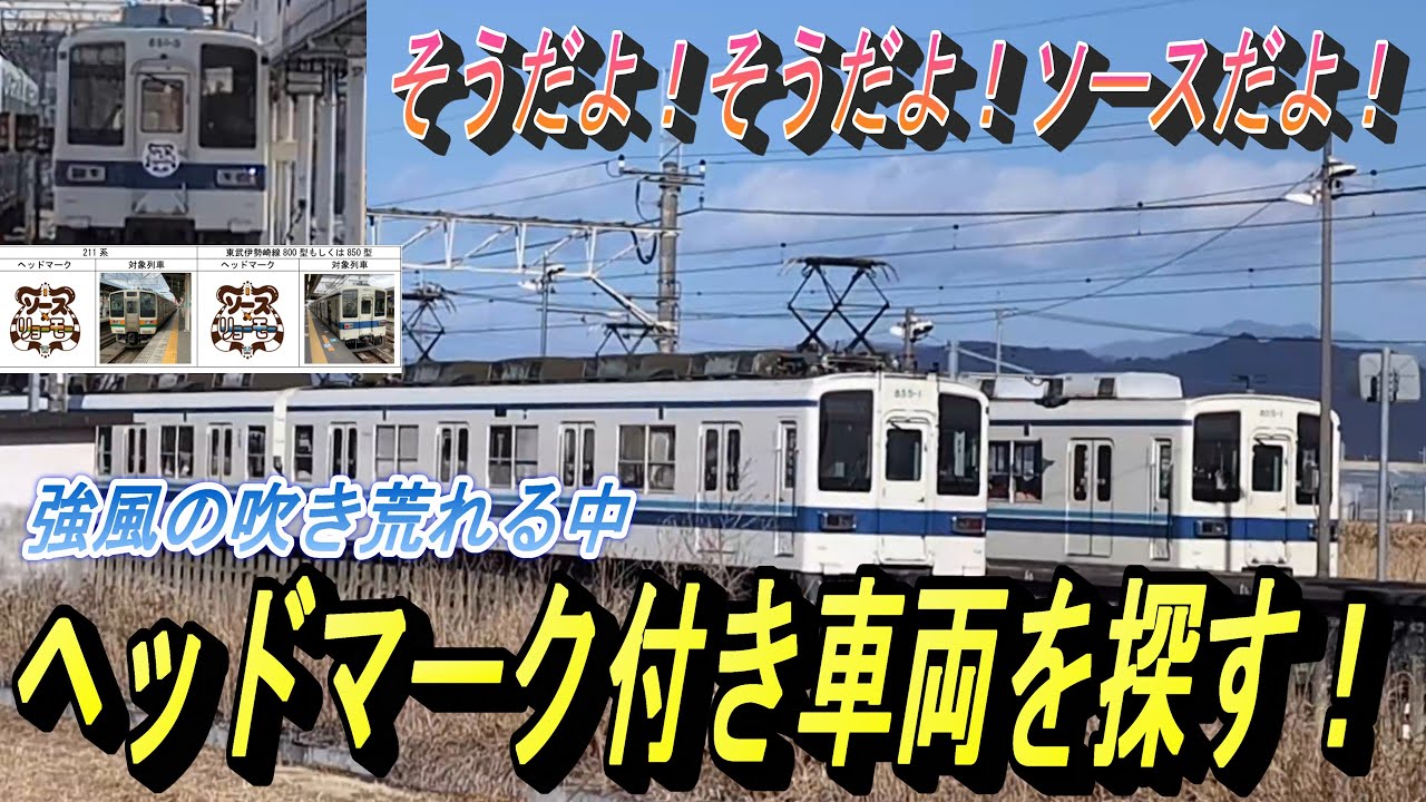 【赤城おろしの洗礼を受けつつ、最後は意地でヘッドマーク付き車両を探す】JRと東武の両毛地域で「ソース×リョーモー」イベントのヘッドマークを掲げた車両が運用！