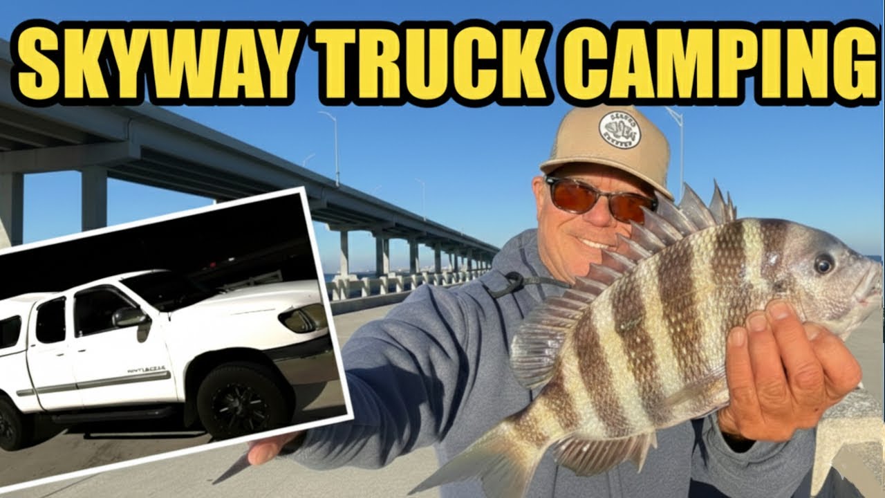 Crazy Skyway Fishing Pier Truck Camping: Sheepshead Catch & Cook!