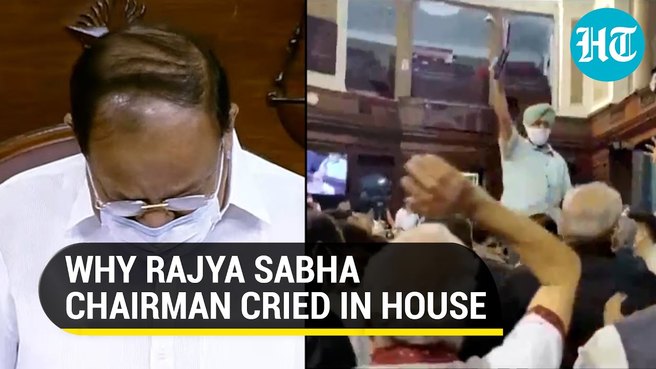 Watch: Rajya Sabha chairman in tears after MPs climb tables & throw files over farm laws